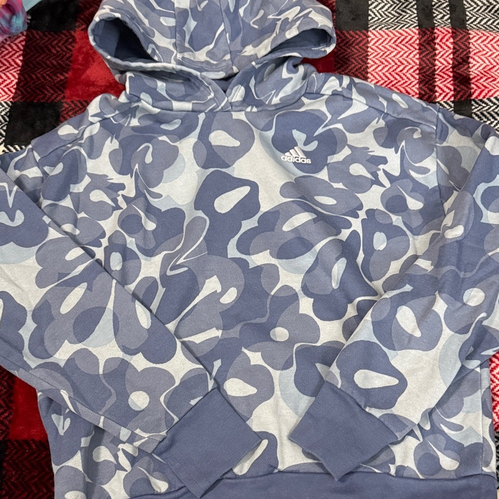Adidas Gray and Blue Patterned Hoodie